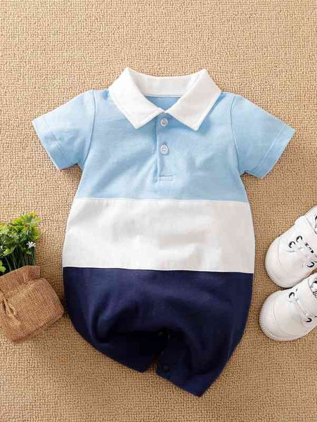 

yierying baby boy colorblock polo neck romper she, Blue