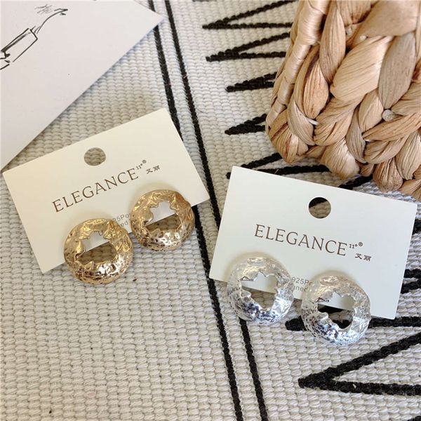 

hbp irregular personality tinfoil style metal pierced circle fashion temperament versatile minority female earrings, Silver