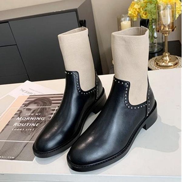 

boots slim stretch knee high rivets winter patchwork women long shoes sock over the 401, Black