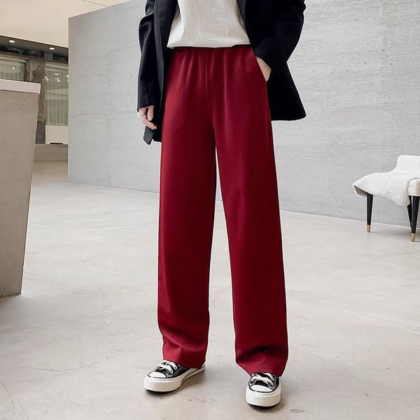 

women's pants & capris women cotton high waist wide-legged polyester straight loose casual regular elastic suit trousers, Black;white