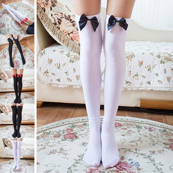 

sheer bow stockings fashion black red white sexyy stockings hosiery nets stay up for sweet lady girls game-15
