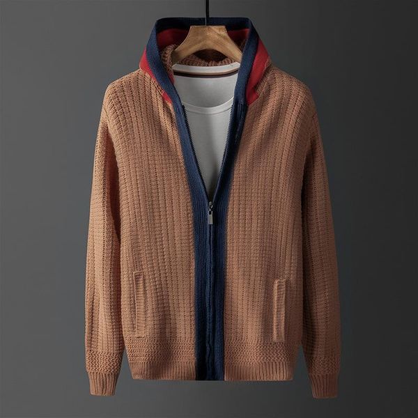 

men's jackets brown autumn jacket patchwork hoodie zipper sweater casual menswear, large m-4xl winter, Black;brown