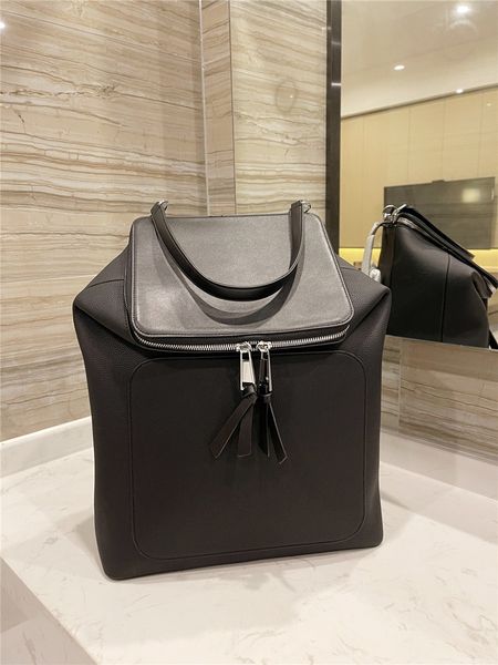 

two-way zipper simple design men's backpack solid color leather textile lining backpacks luxury practical large-capacity style school b
