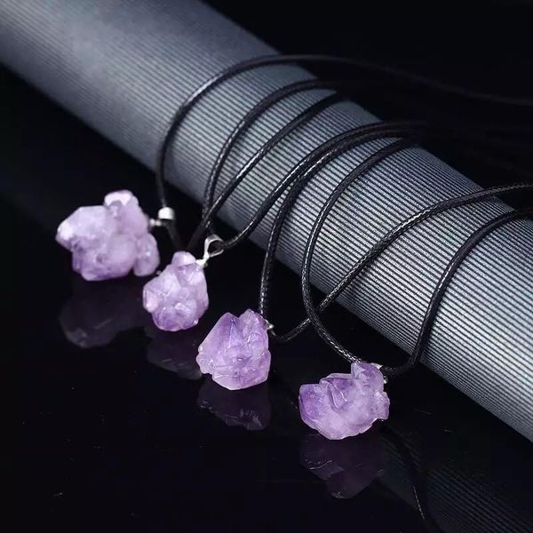 

pendant necklaces natural stone amethyst necklace irregular shape quartz mineral semi-precious reiki raw ore jewelry gift lady, Silver
