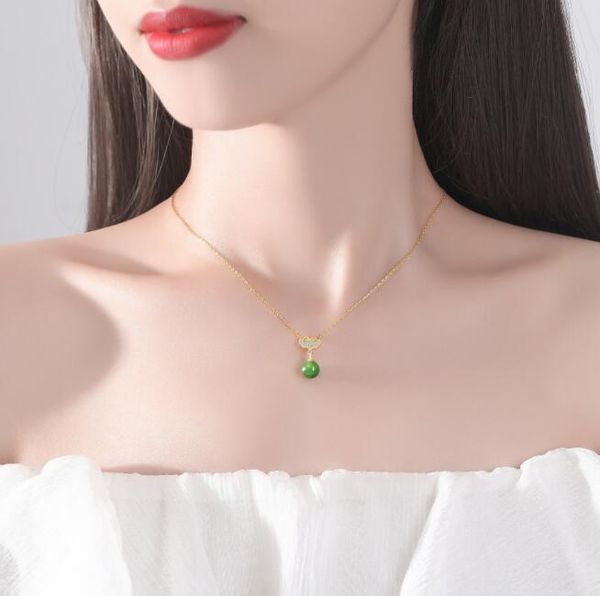 

s925 natural hetian jade jasper auspicious peace necklace female earrings, Silver