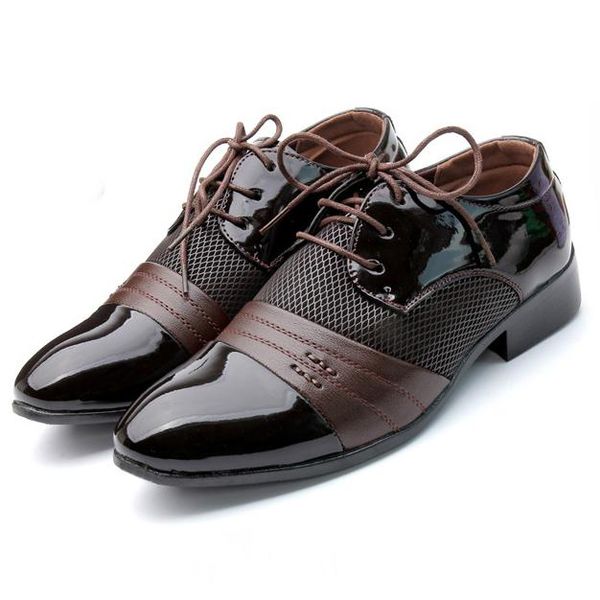 

dress shoes men leather casual oxfords genuine business formal shoe wedding mens lace-up, Black