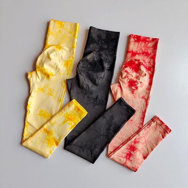

tie dyed high waist push up seamless sport legging women yoga pants stretchy gym workout tights sport leggings running pant, White;red