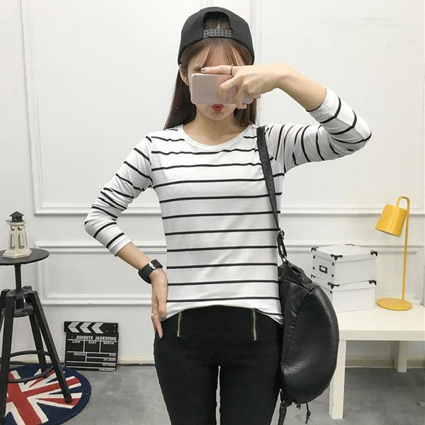 

women's t-shirt female casual slim slimming women autumn long sleeve o-neck striped tee shirt mujer de moda 2021, White