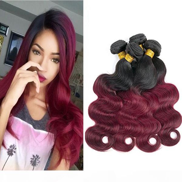 

8a ombre brazilian hair 4bundles burgundy wet and wave bundles body wave 1b burgundy 99j brazilian virgin hair ombre human hair extensions, Black;brown