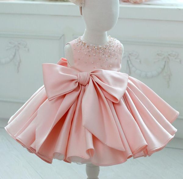 

girl's dresses baby summer dress beaded lace toddler girls christening wedding big bow girl 1 year birthday baptism princess, Red;yellow