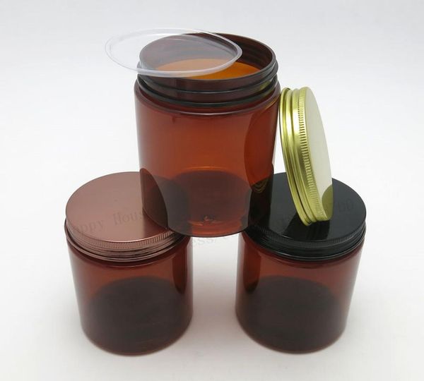 

24pcs/lot 250g amber pet jars seal metal screw lids 250cc empty cream cosmetic bottle