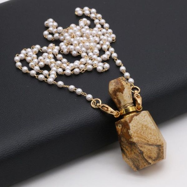 

chains 80cm natural essential oil diffuser perfume bottle plus two glass pearl chain picture stone necklace pendant accessories 20x37mm, Silver