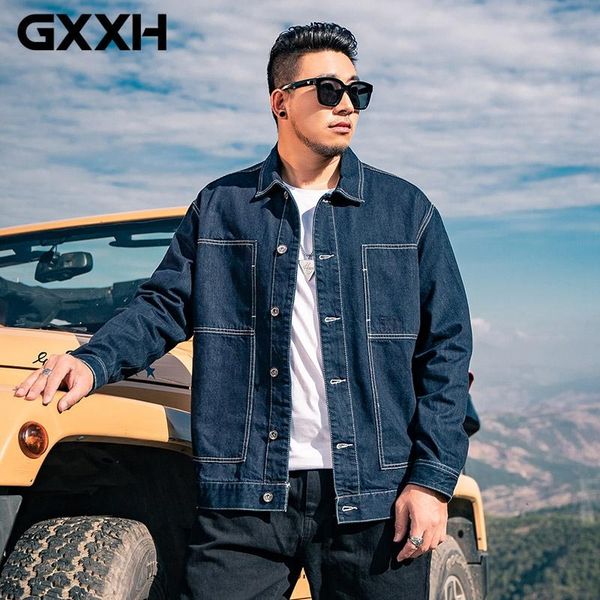 

men's jackets gxxh jacket men large size xxl-5xl 6xl 7xl blue denim autumn loose casual oversized 140kg wear, Black;brown