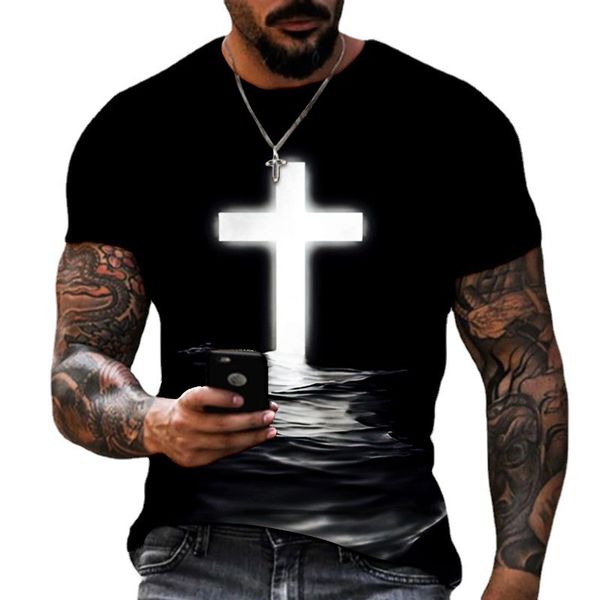 

men's t-shirts jesus cross faith 3d print street cool and handsome boys/men, White;black
