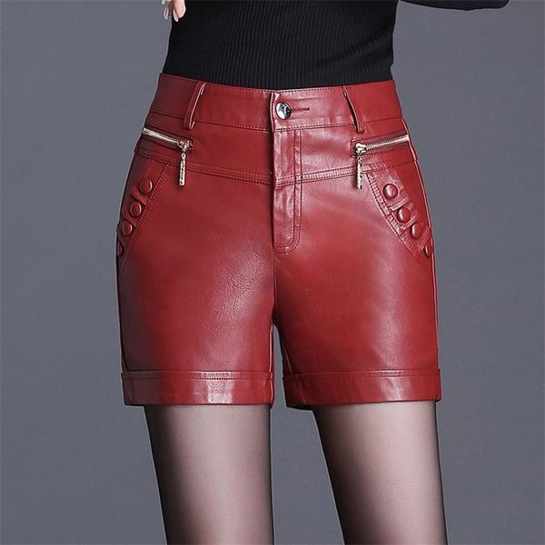 

plus size biker pu leather shorts women high waist quality ladies shorts black short mujer womens cuir femme 210625, White;black