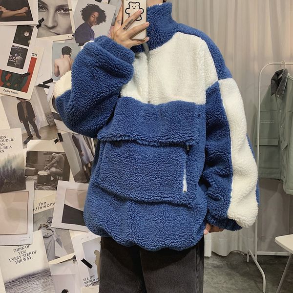 

2021 New Winter Lamb Fur Men's Warm Fashion Casual Padded Jacket Men Parka Streetwear Loose Short Hooded Coat Mens Clothes Pp8m, Black