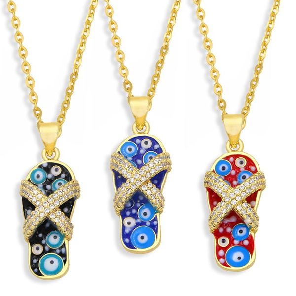 

pendant necklaces eyika enamel blue evil eye zircon cross strap slipper small charm necklace gold color choker for women girls party gift, Silver