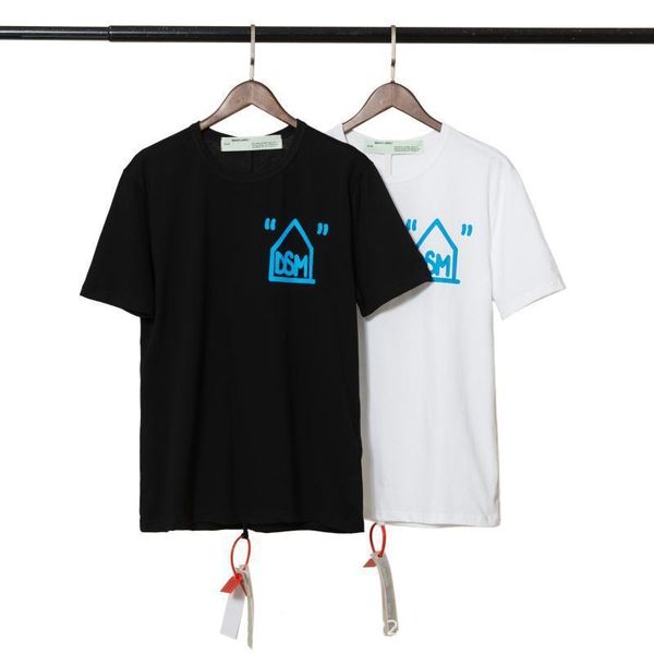 

the new street 2020 new men's off european blue arrow gradient printed short sleeve t-shirt all cotton, White;black