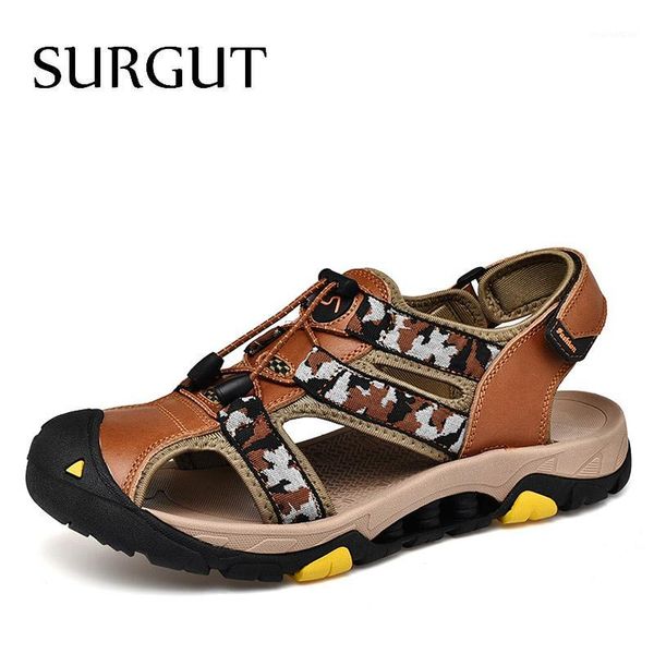 

sandals surgut male shoes summer leather men beach fashion casual quality non-slip sneakers footwear size 471, Black