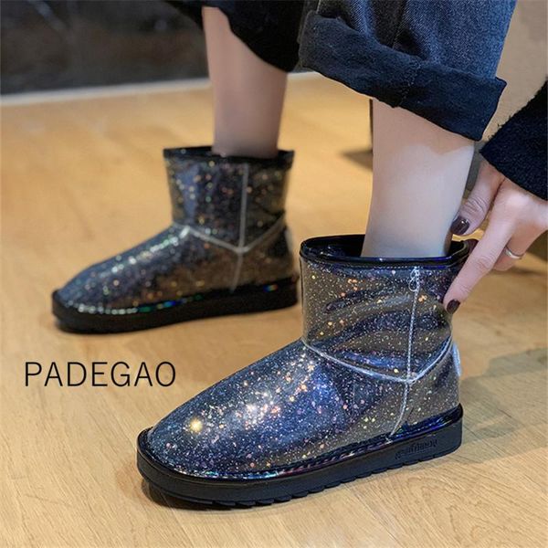 

boots winter women 2021 korean casual warm luxury flat snow, Black