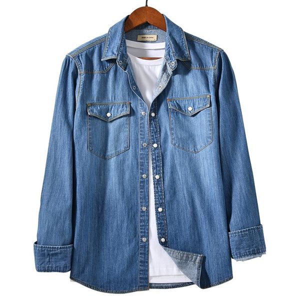 

men's casual shirts 2021 spring and autumn long-sleeved denim shirt classic retro loose thin jacket male high-end brand, White;black