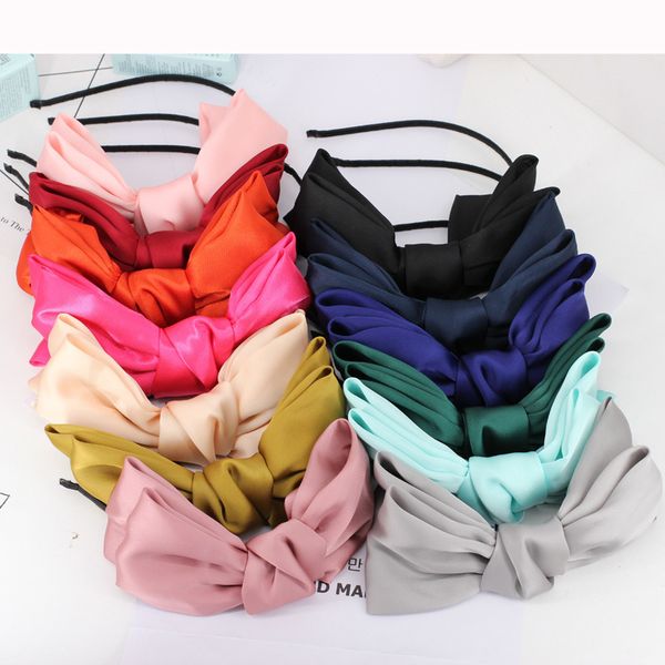 

korean super large satin chiffon bow headband korean headband korean hair ornament, Slivery;white