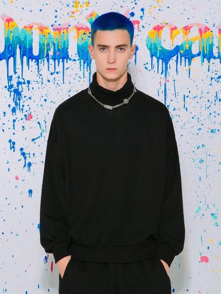

men turtle neck drop shoulder sweatshirt g8ux#, Black