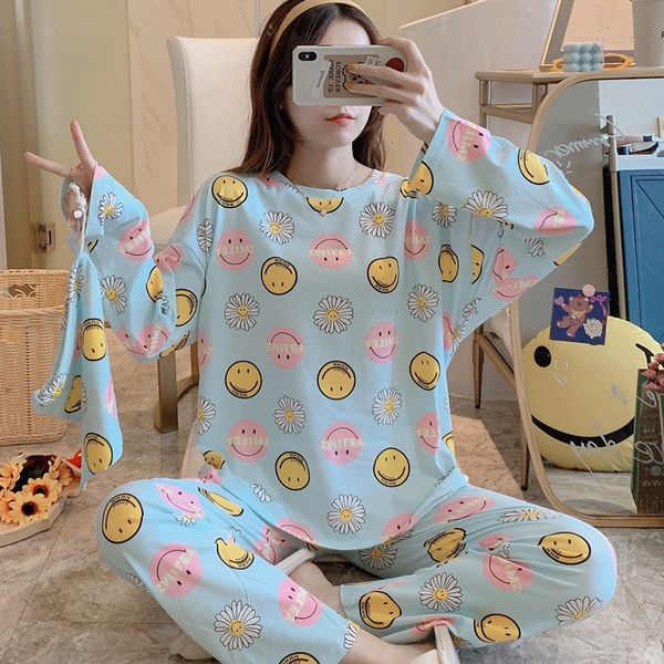 

female 2pcs o-neck up & blonde sweet face smile pajamas pooch bag sylvia spring milk znxm, Black;red