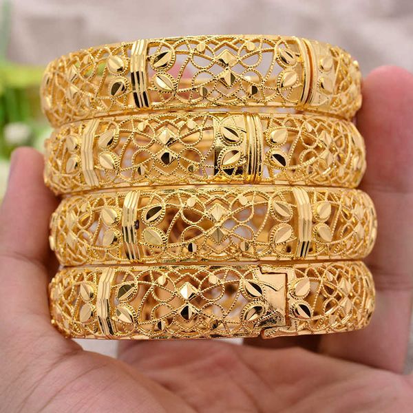 

4pcs/lot 24k large widewedding gold color bangles for women wife dubai bride ethiopian bracelet africa bangle arab jewelry q0720, Black