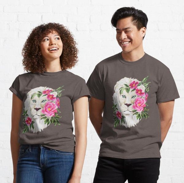 

women's t-shirt t shirt womenÂ white lion with pink floral crown classic