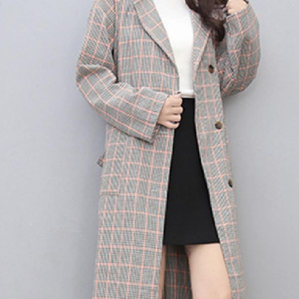 

women's trench coats 2021 autumn women fashion lattice windbreaker female lapel long section jacket ladies large size coat girls elegan, Tan;black