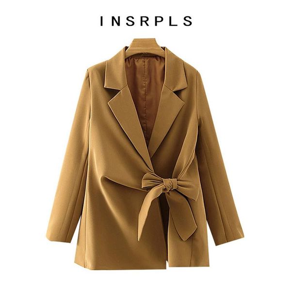 

insrpls women fashion with bow tied wrap loose blazer coat vintage long sleeve female outerwear chic, White;black