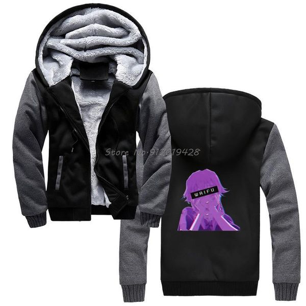 

men's hoodies & sweatshirts yuno gasai future diaries mirai nikki vaporwave manga diary men winter thicken hooded sweatshirt coat jacke, Black
