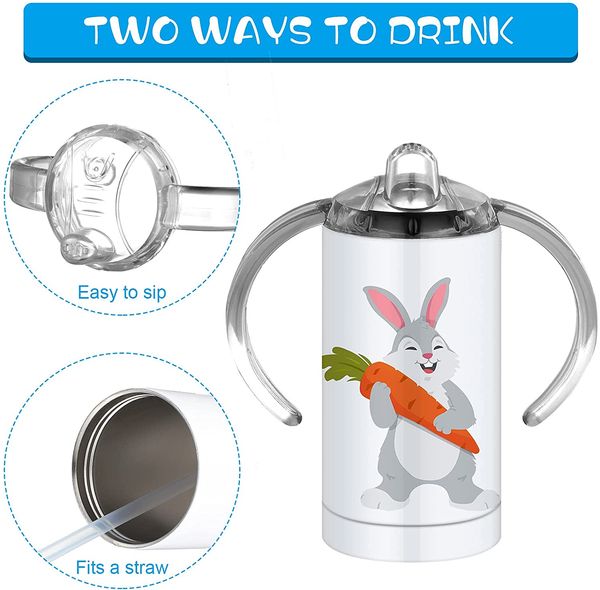 

us stock sublimation blanks 12oz sippy cups for children white straight sippy cups stainless steel kids drinking tumbler with handles fy4623