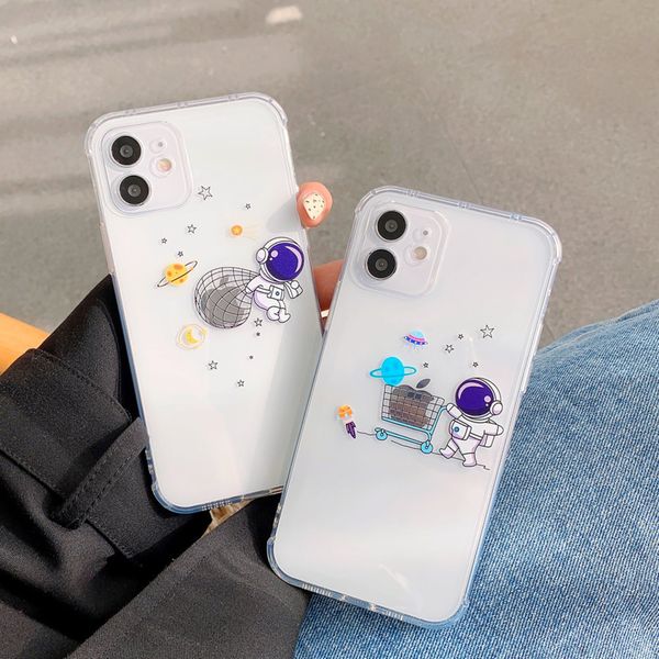 

shockproof bumper astronaut phone case for iphone 12 11 pro mini x xs xr max 7 8 plus clear moon stars planet soft tpu cover