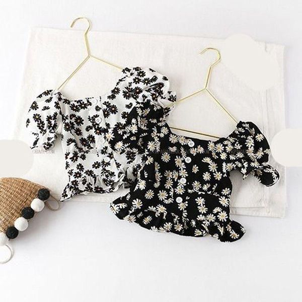 

shirts children shirt 2021 girls short sleeve kids clothing baby girl casual flowers, White;black