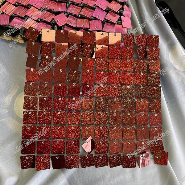 

party decoration customized clear grid laser red square sequins shimmer wall for advertising home decoraton