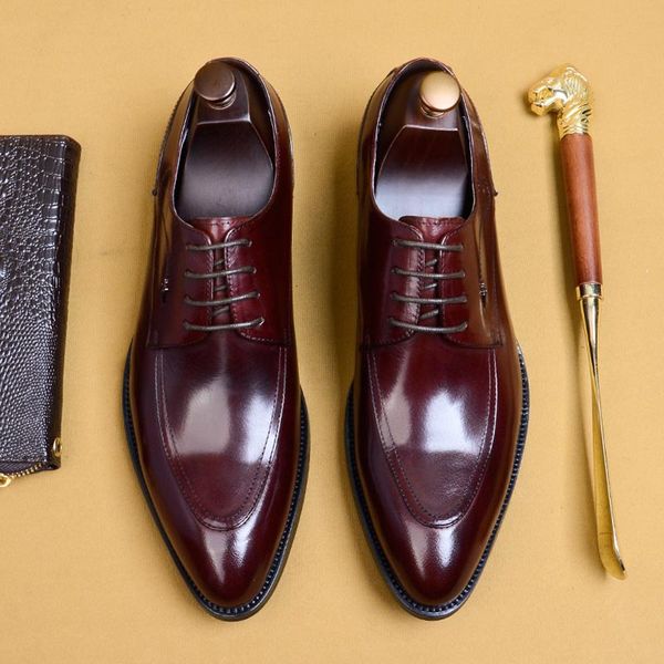 

Fashion Mens Genuine Leather Wedding Business Dress Shoes Lace Up Point Toe Oxfords Breathable Office Formal Shoes For Men A128, Black
