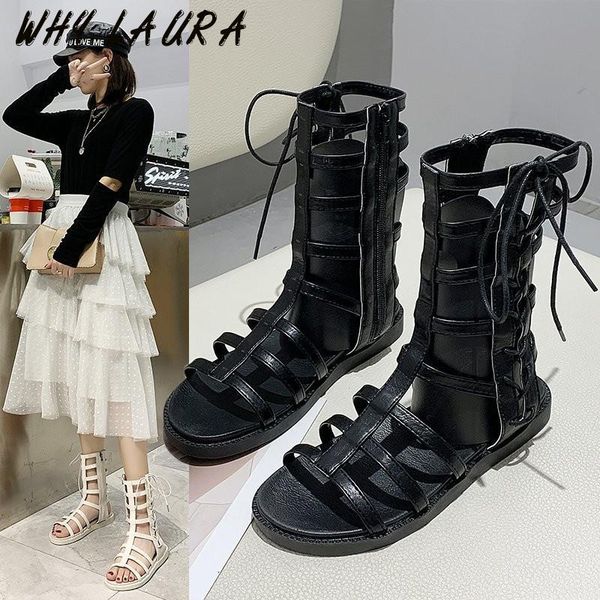 

sandals 2021 for women summer shoes open-toe flat zip roman-style casual, Black