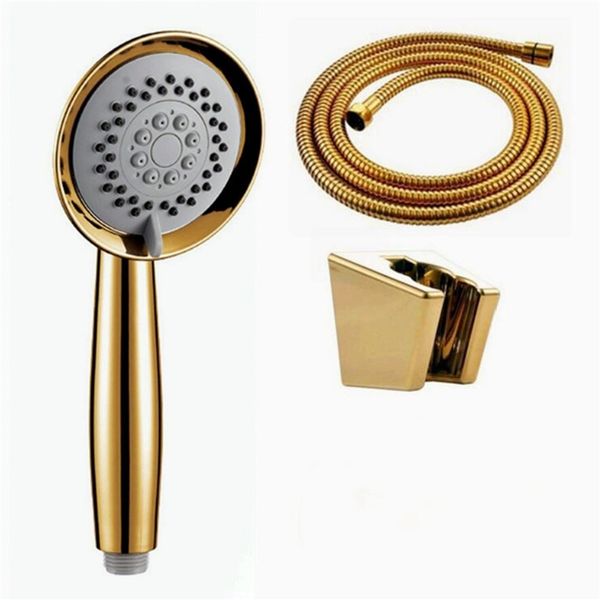 Sólido cobre banhado a ouro três funções handheld chuveiro luxo Batnom Hand chuveiro cabeça com suporte de ouro e mangueira de chuveiro BD667 210724