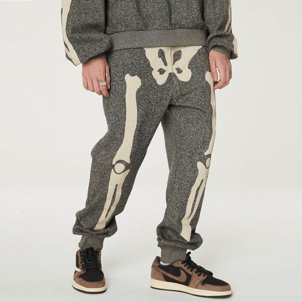 

2021 new skull pattern joggers sweatpants harajuku homens cordo oversize streetwear casuais solto terry calas de suor para homem 04al, Black