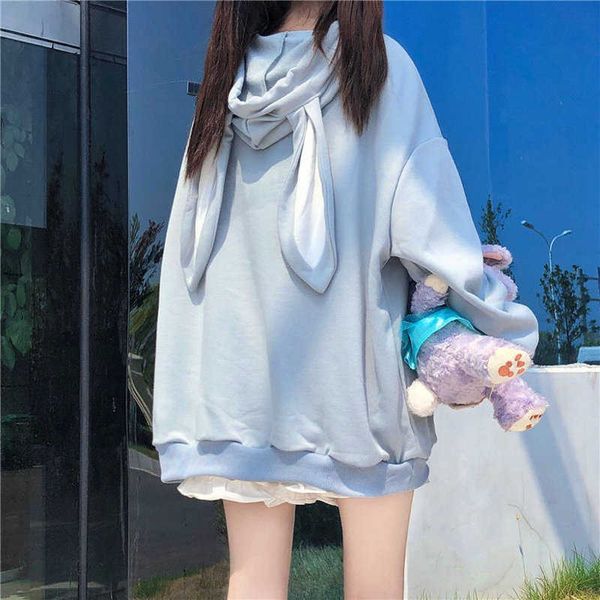 

long sleeve hooded sweatshirts spring autumn loose fit kawaii hoodie casual plus size fashionable women's clothing 210927, Black