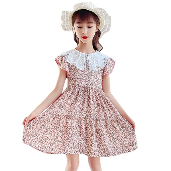 

dress for girls floral pattern girl child lace neck children es summer costumes kids 6 8 10 12 14 210528, Red;yellow