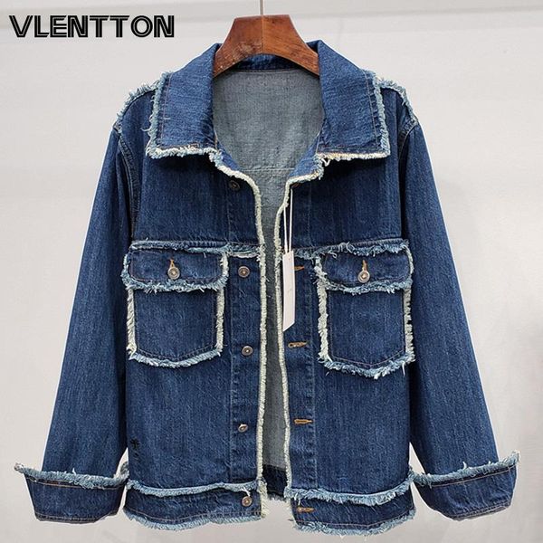 

women's jackets 2021 spring autumn vintage blue tassel jeans women chic pockets solid casual loose denim coat female cowboy outwear, Black;brown