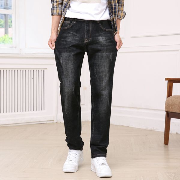 

2021 autumn new cat whiskers scratched white men fashion regular fit stretch jean trousers blue black brand bzri