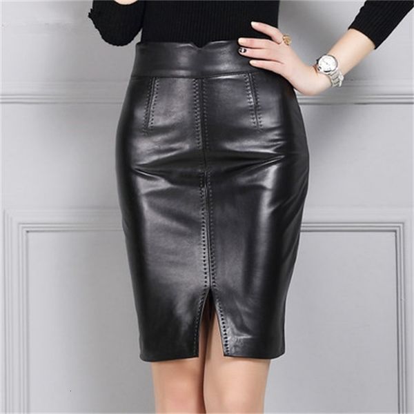 

sheep skin woman thin hip genuine leather skirt k136 2wsl, Black