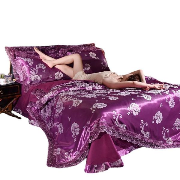 

bedding sets luxury bed set 4pcs satin jacquard duvet cover lace flat sheet  king euro linen and pillowcase