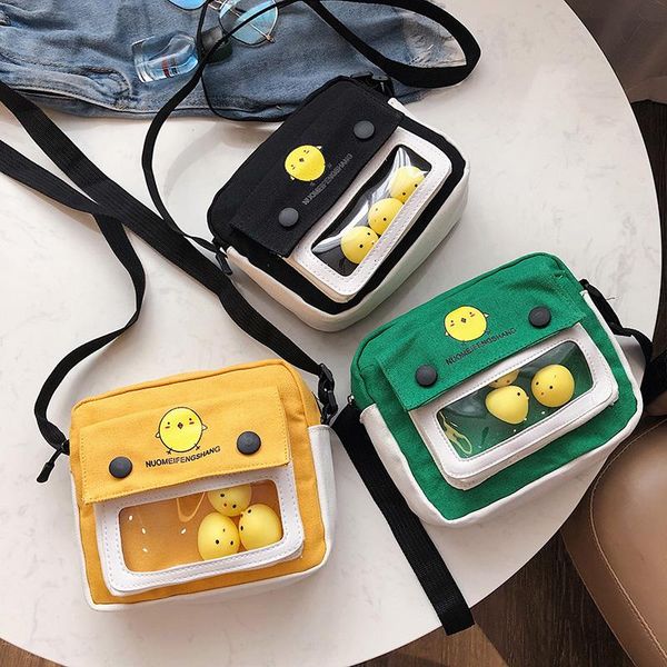 

evening bags canvas cartoon kawaii messenger student girls shoulder bag female cute small handbags transparent pack school for teenager