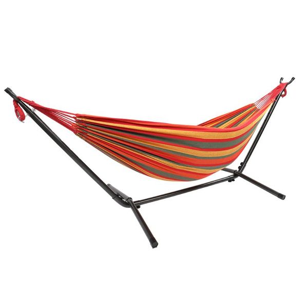 

camp furniture polyester hammock set portable soft bed with frame red yellow bar