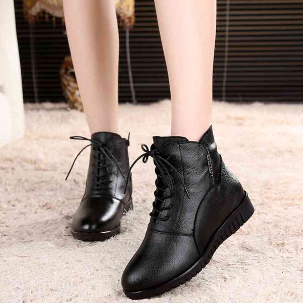 

boots mother shoes winter cotton short women middle-aged elderly casual lace-up leather old-age warm large size 43 zu0p, Black